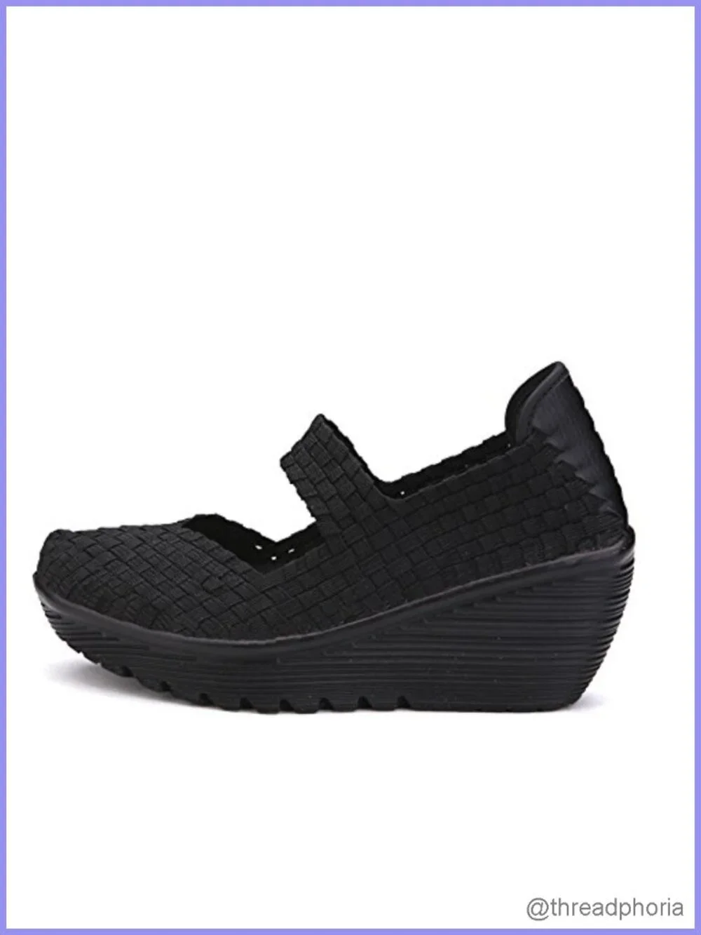Woven Wedge Mary Jane Sandals w/ Elastic Ankle Strap Closed Toe
